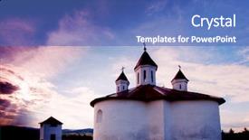  Presentation with catholic - PPT theme consisting of catholic parish - small chapel at sunset background and a teal colored foreground