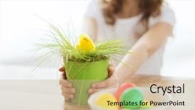  Presentation with chiken - PPT theme consisting of catholic preschool - easter holiday and child concept background and a coral colored foreground