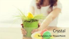  Presentation with chiken - Amazing slide set having catholic preschool - easter holiday and child concept backdrop and a blonde colored foreground