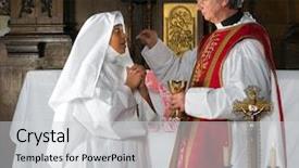  Presentation with nun - Slide set featuring catholic priest giving holy communion background and a light gray colored foreground