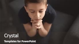  Presentation with kneel praying - PPT theme featuring catholic schools - little boy praying indoors background and a  colored foreground