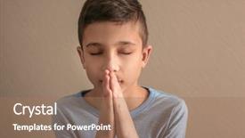  Presentation with kneel praying - Audience pleasing slide deck consisting of catholic schools - little boy praying on dark backdrop and a  colored foreground