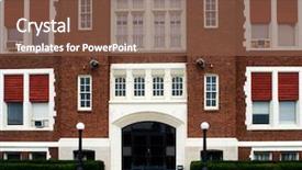  Presentation with school building - Slide deck having catholic school entrance background and a tawny brown colored foreground