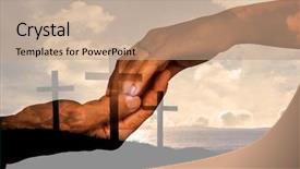  Presentation with catholic wedding - Colorful slides enhanced with catholic wedding - cropped hand of couple holding backdrop and a  colored foreground