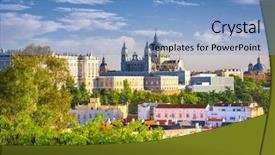  Presentation with travel madrid - Presentation design with catholicism - madrid spain at almudena cathedral background and a light blue colored foreground