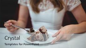  Presentation with turkish restaurant business plan - Cool new PPT theme with woman with desert in plate backdrop and a light gray colored foreground