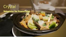  Presentation with red bow - Slides having catonese-style-vegan-cuisine background and a tawny brown colored foreground