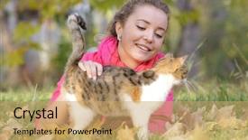  Presentation with outdoors - Slides consisting of cats girls - young smiling woman with cat background and a coral colored foreground