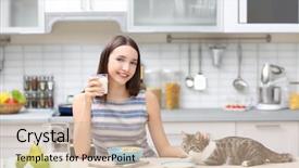  Presentation with young grey maine coon cat - Beautiful presentation featuring cats milk - morning of beautiful young woman backdrop and a soft green colored foreground