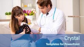  Presentation with doctor visiting family a new born - Slide deck enhanced with cats vacine - vet doctor visiting sick kittens background and a ocean colored foreground