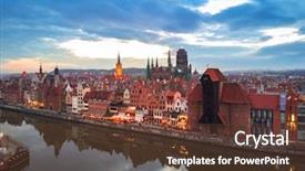  Presentation with aerial view of cape town - Presentation enhanced with catwalk - aerial view of gdansk old background and a  colored foreground