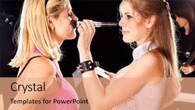  Presentation with fashion show - Slide deck having catwalk - makeup preparation fashion show background and a coral colored foreground