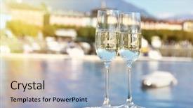  Presentation with champagne - Presentation theme having catwalk - two champagne glasses ascona switzerland background and a light blue colored foreground