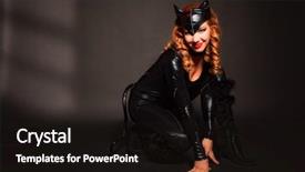  Presentation with cat - Presentation theme enhanced with catwoman - attractive woman in image background and a  colored foreground