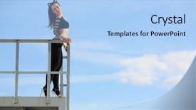  Presentation with white clay tiled roof - Colorful PPT theme enhanced with catwoman standing on the roof backdrop and a light blue colored foreground