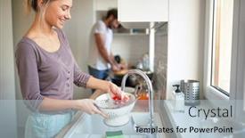  Presentation with fun - PPT theme having caucasian-adult-couple-having-fun background and a light blue colored foreground