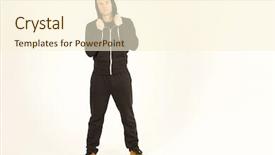  Presentation with black male female fashion - Slide deck having caucasian adult male wearing black background and a  colored foreground