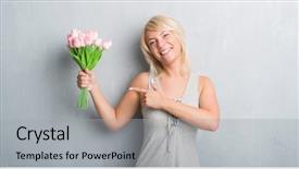 Presentation with hand holding flowers - Slides enhanced with grunge wall holding pink flower background and a light gray colored foreground