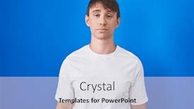  Presentation with blue eyes - Slide set enhanced with caucasian-blond-man-standing-over background and a light gray colored foreground