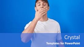  Presentation with sleepiness - PPT theme consisting of caucasian-blond-man-standing-over background and a cobalt blue colored foreground