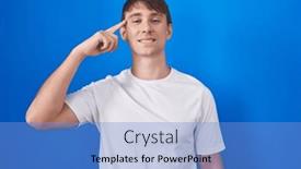  Presentation with thought - Presentation theme consisting of caucasian-blond-man-standing-over background and a light blue colored foreground