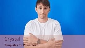  Presentation with winter blue - Presentation theme with caucasian-blond-man-standing-over background and a coral colored foreground