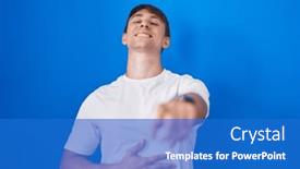  Presentation with body shaming - Slides enhanced with caucasian-blond-man-standing-over background and a  colored foreground