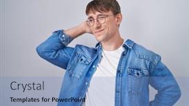  Presentation with injury - Presentation theme featuring caucasian-blond-man-standing-wearing background and a  colored foreground