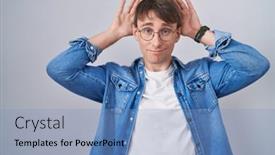  Presentation with bunny - PPT theme having caucasian-blond-man-standing-wearing background and a light blue colored foreground