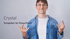  Presentation with rock music - Presentation theme enhanced with caucasian-blond-man-standing-wearing background and a light blue colored foreground