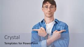  Presentation with direction - Slide set with caucasian-blond-man-standing-wearing background and a light blue colored foreground