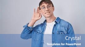  Presentation with hearing - Presentation theme with caucasian-blond-man-standing-wearing background and a teal colored foreground