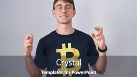  Presentation with bitcoin - Presentation enhanced with caucasian-blond-man-wearing-bitcoin background and a wine colored foreground