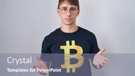  Presentation with bitcoin - Presentation theme consisting of caucasian-blond-man-wearing-bitcoin background and a  colored foreground