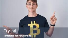  Presentation with bitcoin - Presentation theme with caucasian-blond-man-wearing-bitcoin background and a ocean colored foreground