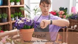  Presentation with working - Presentation theme featuring caucasian-blond-man-working background and a  colored foreground