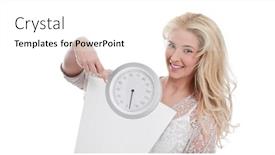  Presentation with body balance - Slide deck with caucasian blond woman pointing body weight balance background and a cream colored foreground