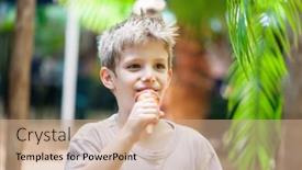  Presentation with chocolate ice cream - Colorful slide set enhanced with caucasian-blonde-boy-eating-chocolate backdrop and a coral colored foreground