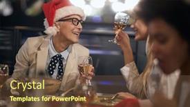  Presentation with end year - Beautiful slide deck featuring caucasian-boss-lady-wearing-santa backdrop and a tawny brown colored foreground