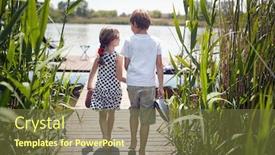  Presentation with caring hands - Presentation theme having caucasian-boy-and-girl-holding background and a tawny brown colored foreground