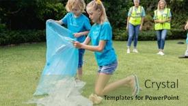  Presentation with volunteer - Amazing PPT layouts having caucasian-boy-and-girl backdrop and a mint green colored foreground