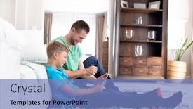  Presentation with social isolation - Amazing PPT theme having caucasian-boy-and-his-dad backdrop and a teal colored foreground