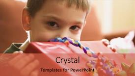  Presentation with birthday boy - Cool new PPT theme with caucasian boy holding gift up backdrop and a  colored foreground
