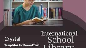  Presentation with digital library - Presentation theme with caucasian-boy-reading-book background and a dark gray colored foreground