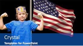  Presentation with american flag waving - Theme featuring caucasian-boy-wearing-a-crown background and a teal colored foreground