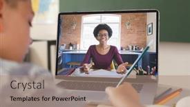  Presentation with writing notes - Slides featuring caucasian-boy-writing-notes background and a  colored foreground