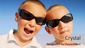  Presentation with sky blue - PPT theme consisting of caucasian boys wearing black sunglasses background and a coral colored foreground