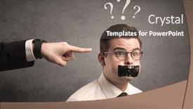  Presentation with question marks - Presentation design consisting of caucasian-business-hand-pointing background and a gray colored foreground