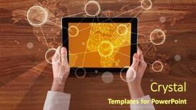  Presentation with hands holding - Colorful presentation enhanced with caucasian-business-hands-holding-tablet backdrop and a tawny brown colored foreground