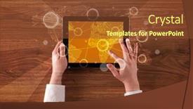  Presentation with hands holding - Amazing presentation having caucasian-business-hands-holding-tablet backdrop and a tawny brown colored foreground